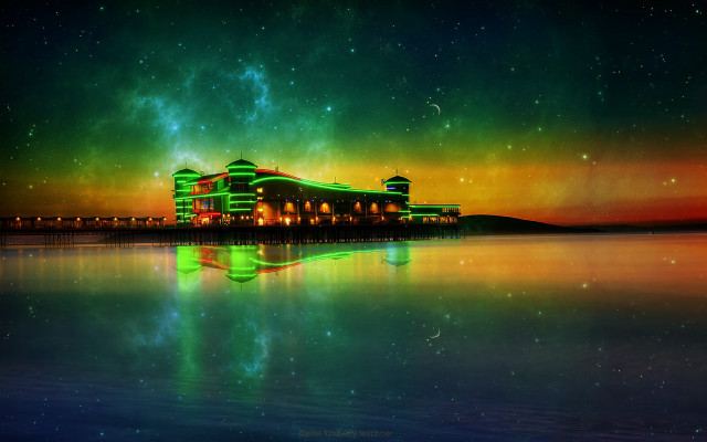 Building green roof night city free wallpaper for desktop - medium preview image