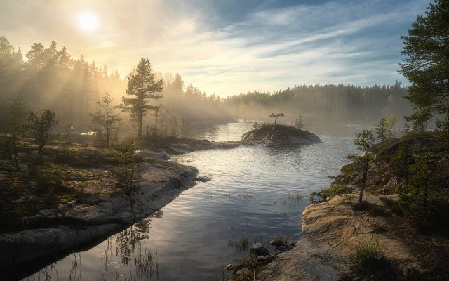 River island trees sunny cloudy free wallpaper for desktop - medium preview image