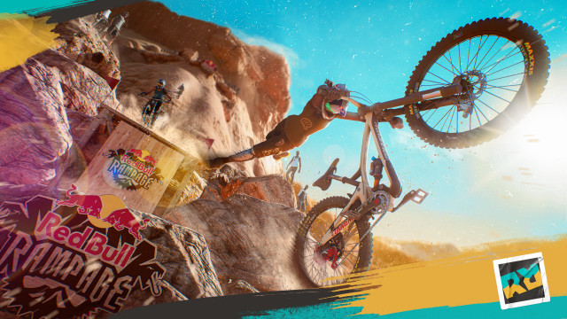 Mountainbiking biker cliff desert explosion free wallpaper for desktop - medium preview image
