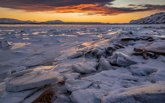 Sunset frozen lake mountains clouds #3 free wallpaper for desktop - medium preview image
