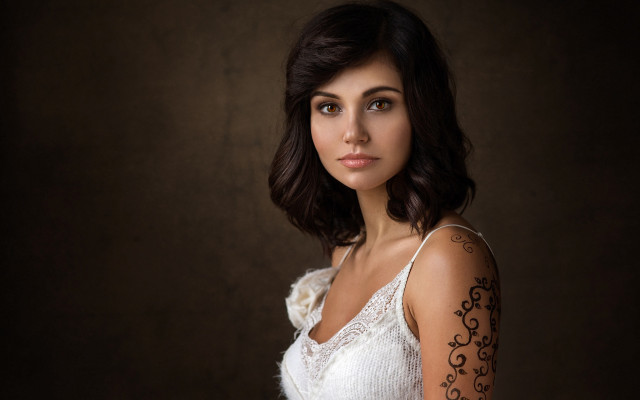 Woman tattoo white dress artnouveau free wallpaper for desktop - medium preview image