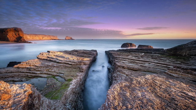 Long exposure river sunset cliff free wallpaper for desktop - medium preview image
