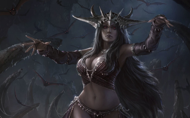 Woman horns sword demon fantasy free wallpaper for desktop - medium preview image
