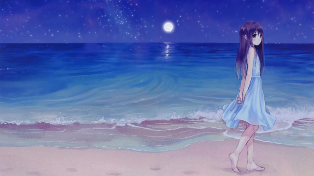 Girl beach ocean night full free wallpaper for desktop - medium preview image