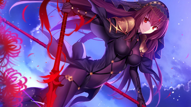 Woman sword flying purple armor free wallpaper for desktop - medium preview image