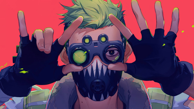 Cyberpunk gasmask greeneyes vulcan signal free wallpaper for desktop - medium preview image