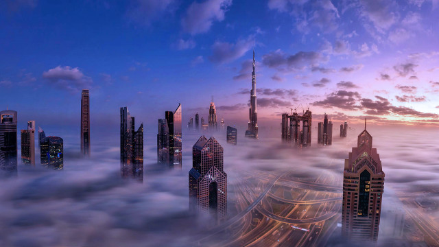 City in clouds train sunset free wallpaper for desktop - medium preview image