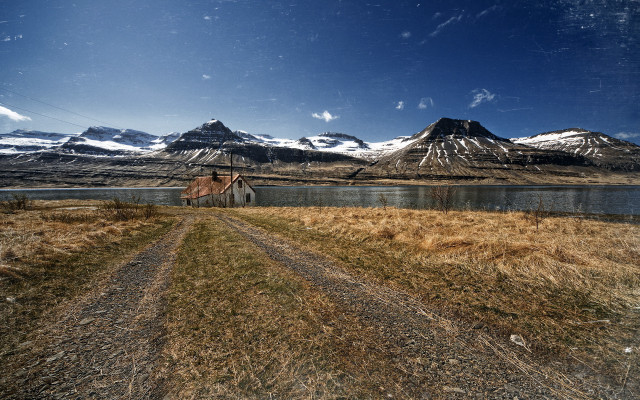 Dirt road house mountains lake free wallpaper for desktop - medium preview image