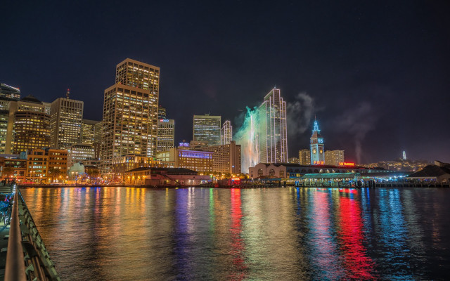 Tokyo cityscape fireworks river bridge free wallpaper for desktop - medium preview image