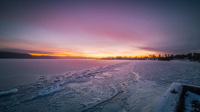 Snowy beach sunset ocean city #2 free wallpaper for desktop - medium preview image