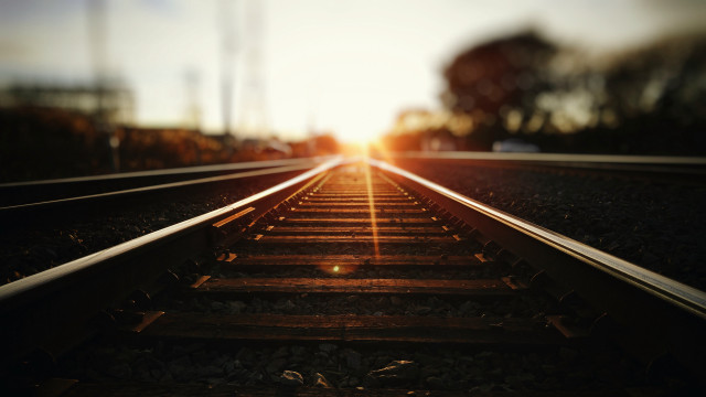 Train track sunset trees building free wallpaper for desktop - medium preview image