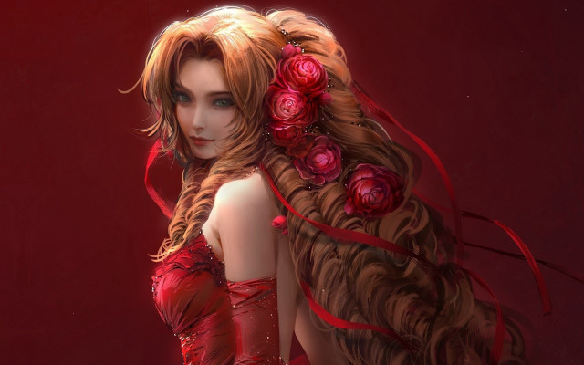 Long haired woman red dress #2 free wallpaper for desktop - medium preview image