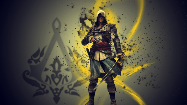 Man costume sword yellow swirl free wallpaper for desktop - medium preview image