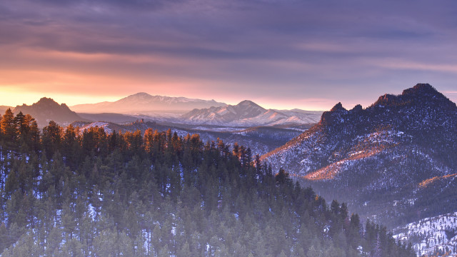 Mountain forest sunset clouds cityscape free wallpaper for desktop - medium preview image