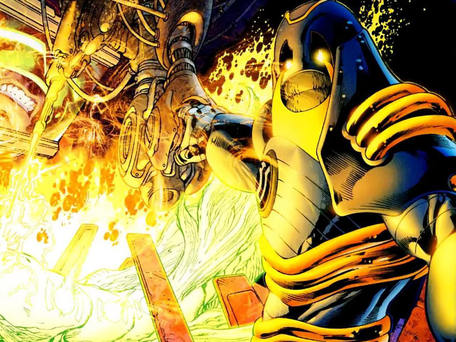 Man fighting robot yellow black free wallpaper for desktop - medium preview image