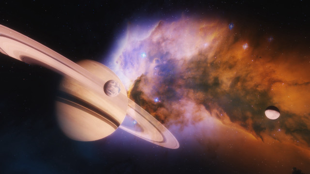 Saturn two satellites space stars free wallpaper for desktop - medium preview image