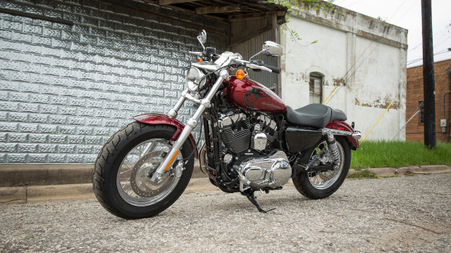 Red motorcycle street brick wall free wallpaper for desktop - medium preview image
