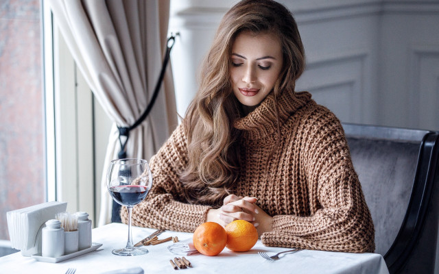 Woman wine oranges autumn indoor free wallpaper for desktop - medium preview image