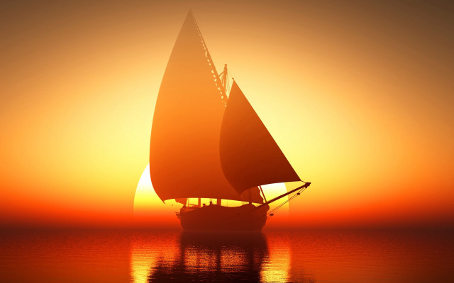 Sailboat ocean sunset gradient sky free wallpaper for desktop - medium preview image