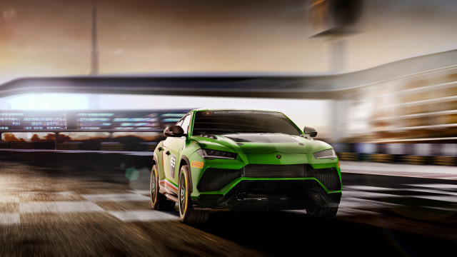 Green sports car night street free wallpaper for desktop - medium preview image