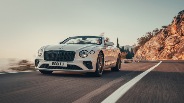 White bentley convertible mountain road free wallpaper for desktop - medium preview image