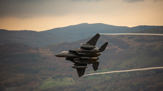 Fighter jet smoke mountains sunset free wallpaper for desktop - medium preview image