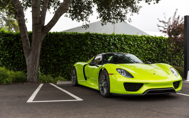 Lime green sports car tree free wallpaper for desktop - medium preview image