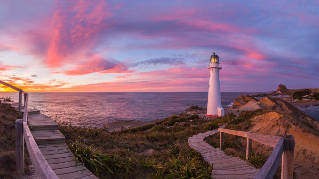 Lighthouse cliff ocean sunset pink #2 free wallpaper for desktop - medium preview image