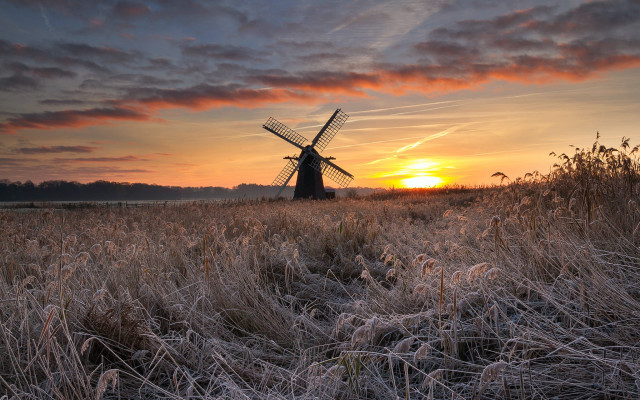 Windmill field sunset clouds arts free wallpaper for desktop - medium preview image