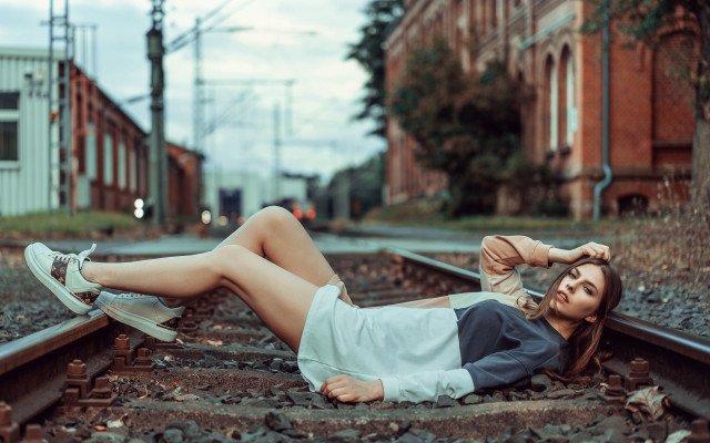 Train track fashion photorealistic urban free wallpaper for desktop - medium preview image