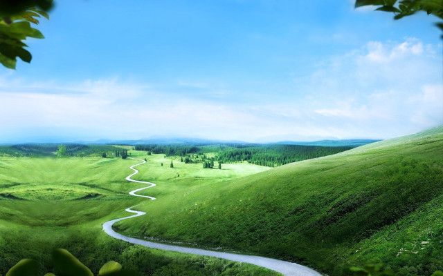 Winding road green valley blue #2 free wallpaper for desktop - medium preview image