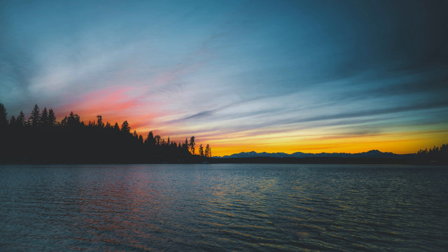 Sunset lake trees mountains clouds #2 free wallpaper for desktop - medium preview image