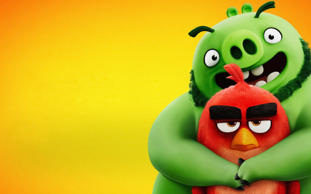 Angry birds hugging yellow background free wallpaper for desktop - medium preview image