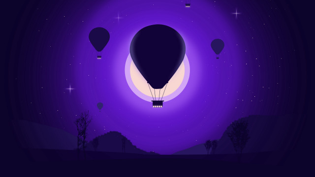 Purple hot airballoon fullmoon stars free wallpaper for desktop - medium preview image