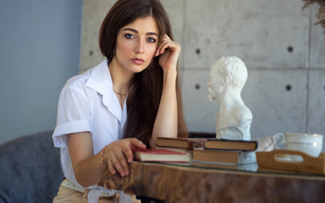 Woman books statue portrait asia free wallpaper for desktop - medium preview image