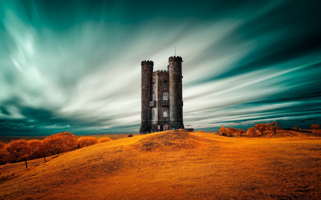 Tall tower green field cloudy free wallpaper for desktop - medium preview image