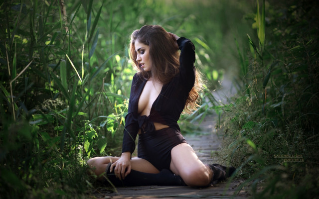 Woman black dress heels wind free wallpaper for desktop - medium preview image