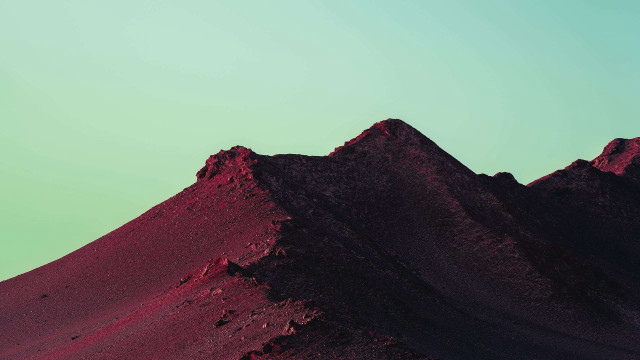 Red mountain green sky minimalist free wallpaper for desktop - medium preview image