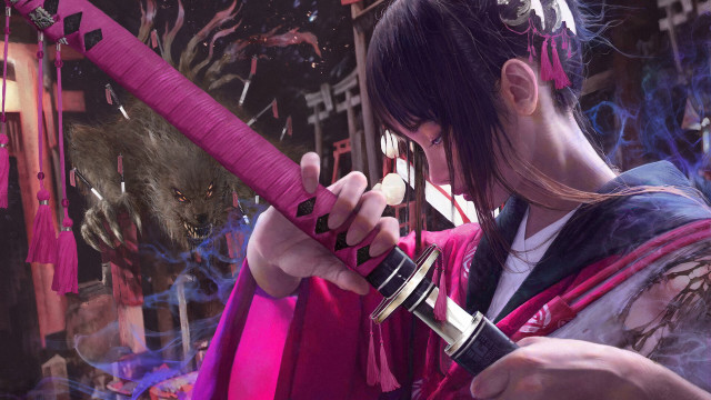 Pink sword woman decorations bear free wallpaper for desktop - medium preview image