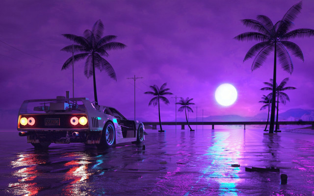 Flooded parking lot car night free wallpaper for desktop - medium preview image
