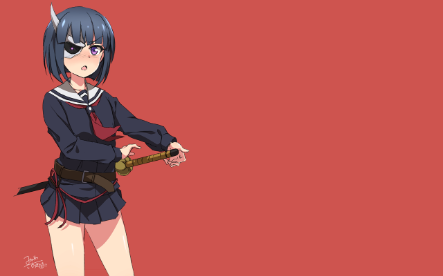 Anime girl gun red background free wallpaper for desktop - medium preview image