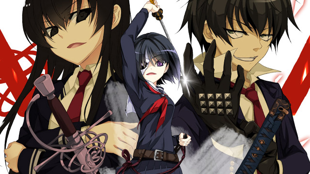 Anime characters swords bloodstains battle free wallpaper for desktop - medium preview image