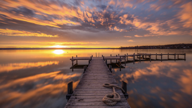 Dock rope sunset clouds boat free wallpaper for desktop - medium preview image