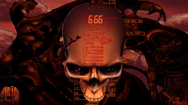 Skull clock red background timepiece free wallpaper for desktop - medium preview image