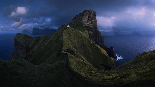 Mountain house ocean dark sky free wallpaper for desktop - medium preview image