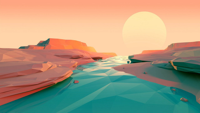 River desert sunset rocks lowpoly free wallpaper for desktop - medium preview image