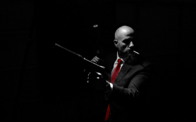 Man suit tie cigarette gun free wallpaper for desktop - medium preview image