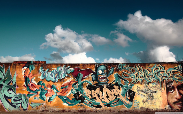 Graffiti wall sky background clouds free wallpaper for desktop - medium preview image