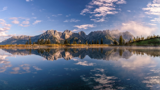 Mountain reflection lake clouds trees #2 free wallpaper for desktop - medium preview image