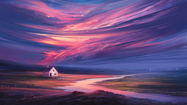 House field stream purple sky free wallpaper for desktop - medium preview image